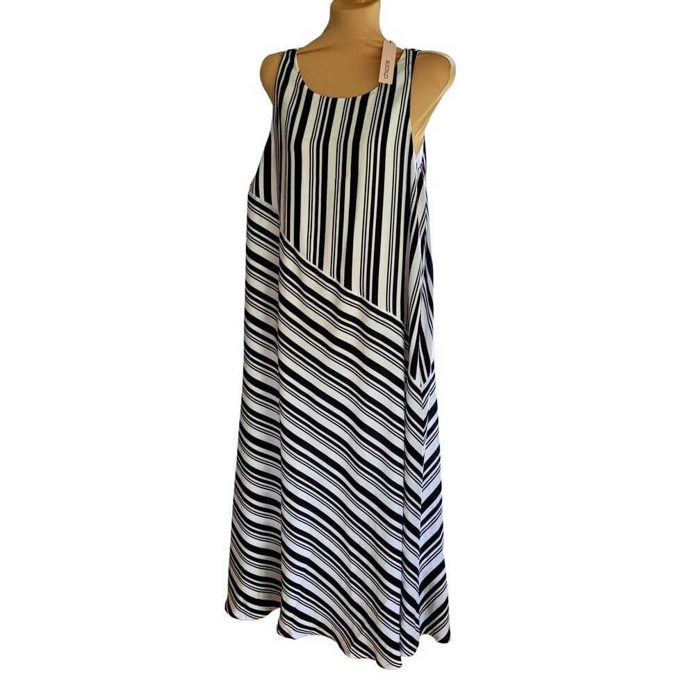 NWT Black Label By Chico's Women's Black White Striped Shift Dress - Size 8